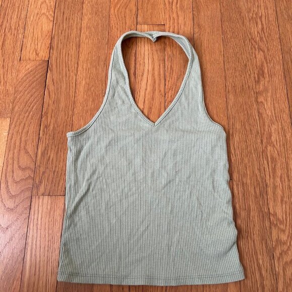 American Eagle Tops - American Eagle Light Green Ribbed Knit Halter Top Women’s Size Small